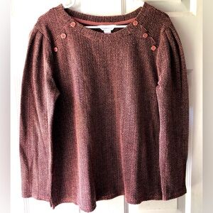 Liz Claiborne Rose Pink Black Herringbone Pattern Button Detail Sweater Large